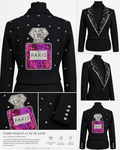 Paris Sequin Luxe Blazer with sequin perfume bottle patch and crystal embellishments